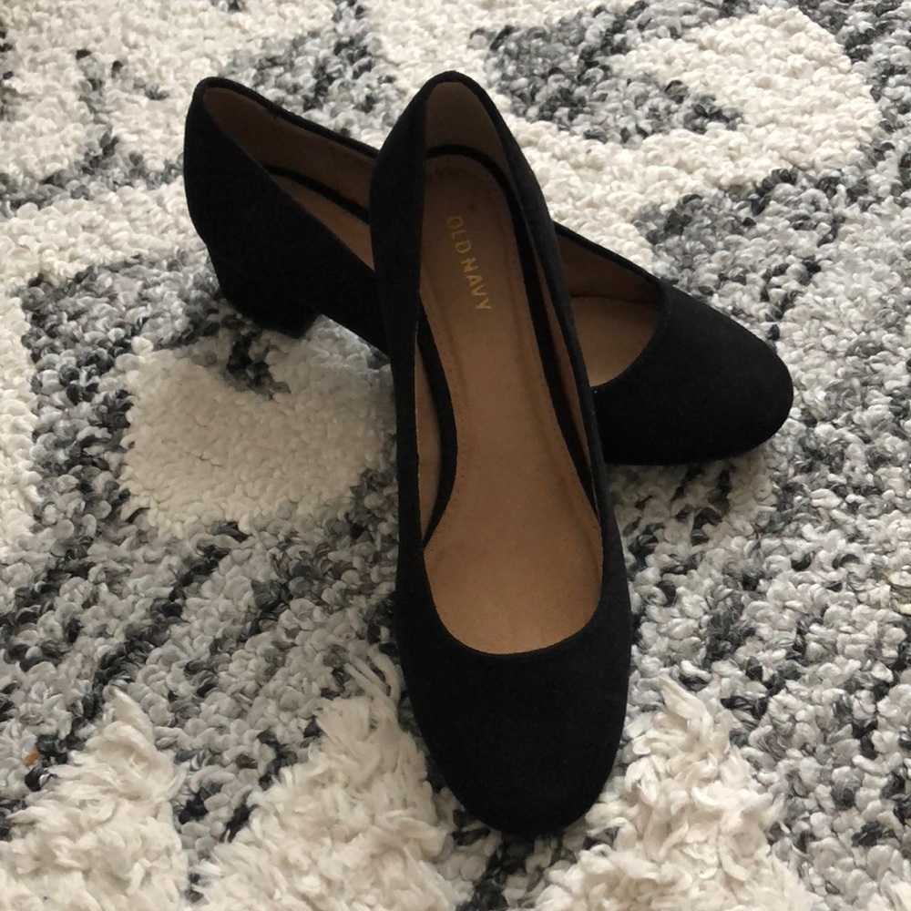 Black Faux-Suede Mini Heels